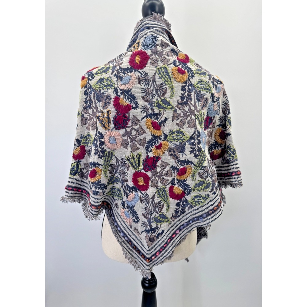 J Jill Woven Winter Bloom Embroidered Traingle Scarf Shawl Wrap 72x27 Woven Wool - Picture 6 of 13